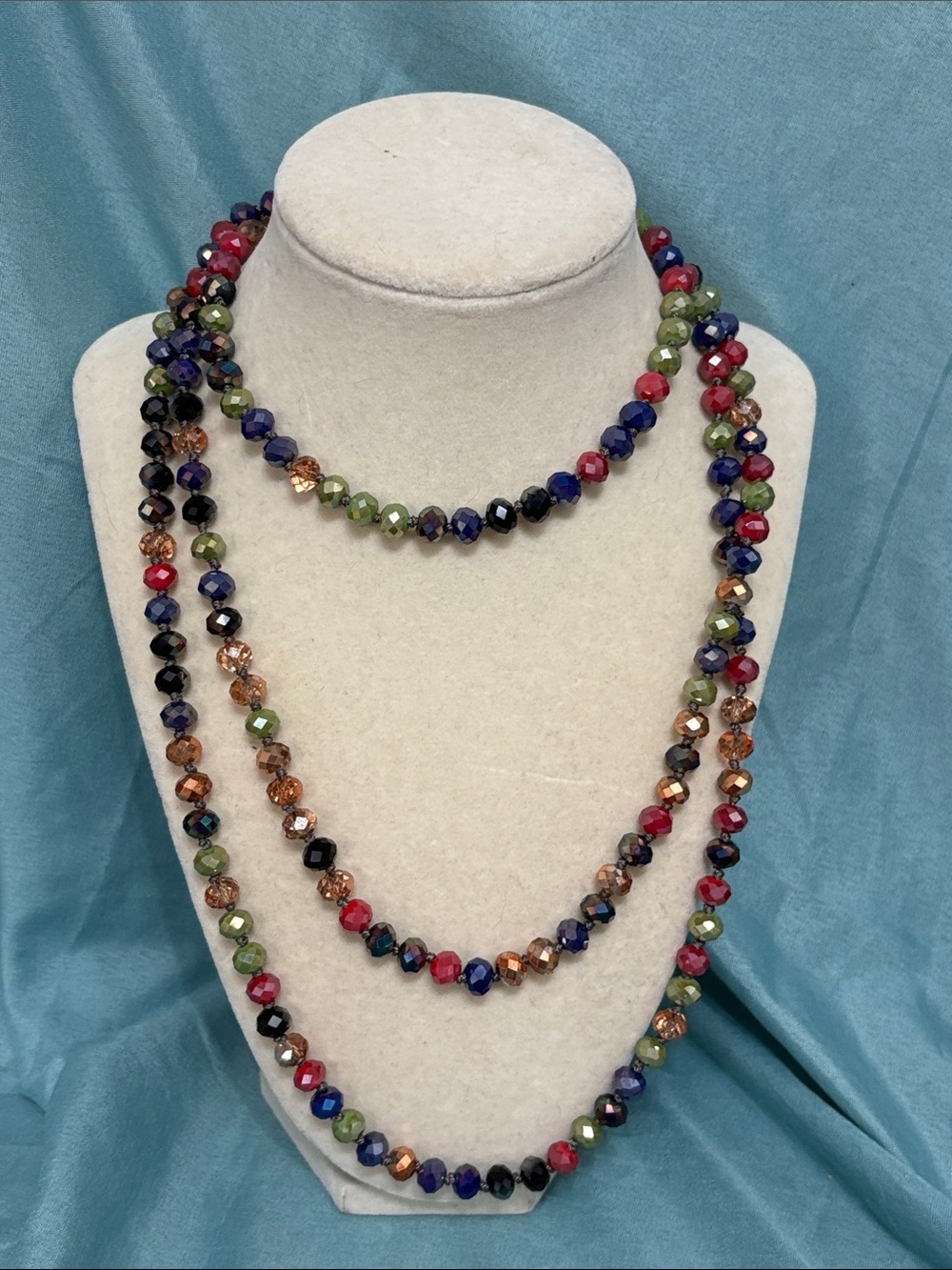 Multicolor Faceted Glass Beaded Long Single Strand Necklace - Women Jewelry - Picture 3 of 6